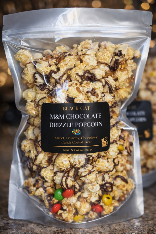 M&M Chocolate Drizzle Popcorn