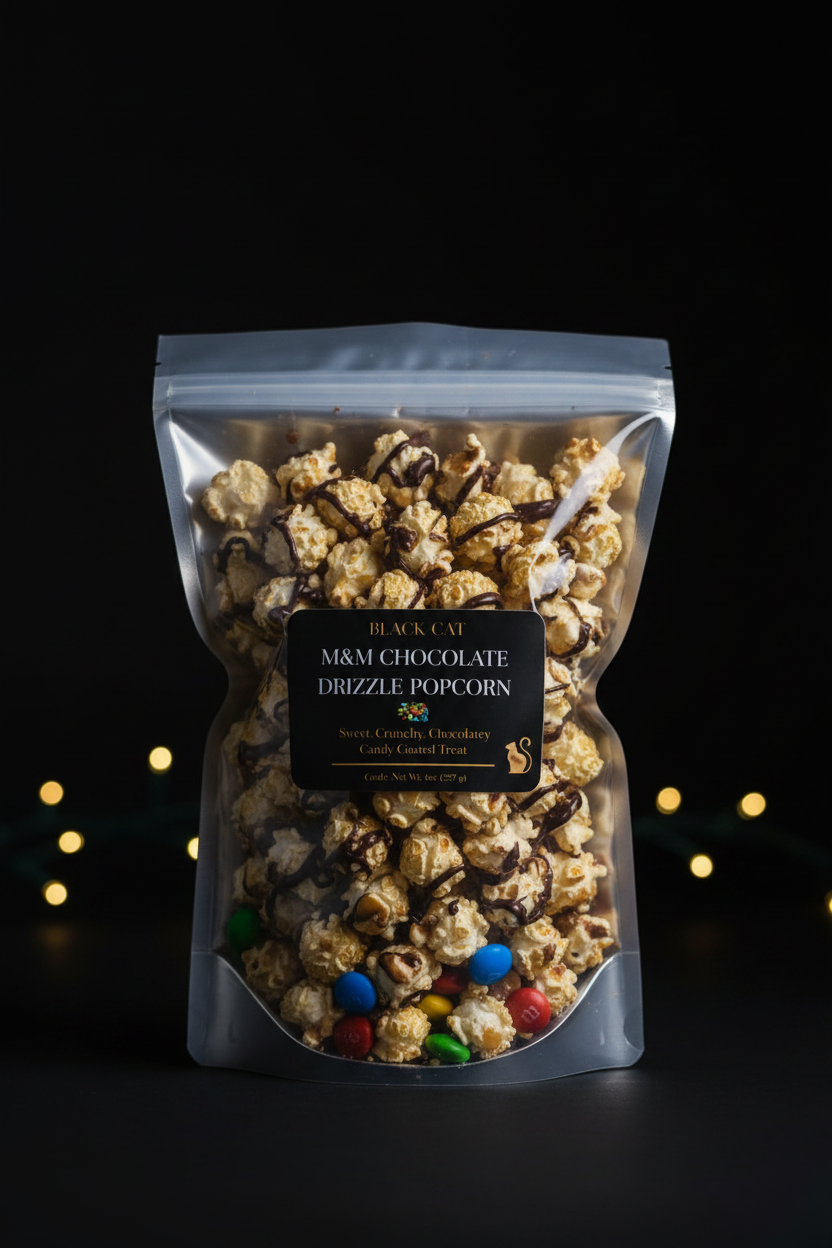 M&M Chocolate Drizzle Popcorn