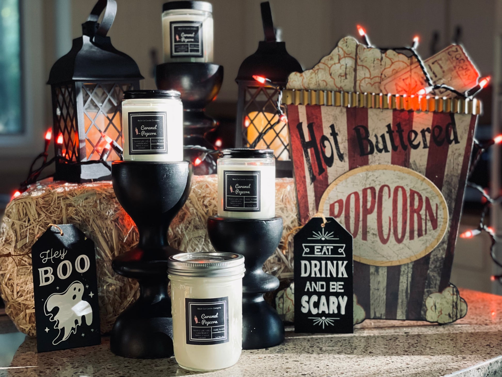 Carmel Popcorn Black Cat Candle